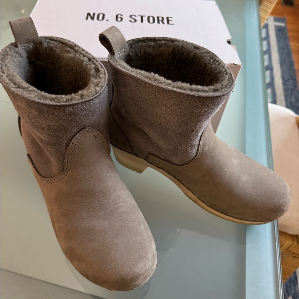 No. 6 5" Pull on Shearling Clog Boot in Mist - Mid Heel